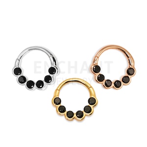 NOUVEAU • Boucles d'oreilles créoles en or sans couture cartilage Helix Clicker 20G/18G/16G en onyx noir • créoles à septum • créoles daith • créoles cartilagineuses dorées
