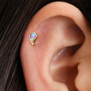 Tiny Purple Opal Teardrop Internally Threaded Labret • 18G/16G Flat Back Earring • Tragus Stud • Helix Stud • Cartilage Stud • Nose Stud