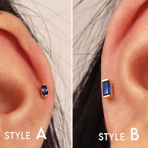 18G/16G Sapphire Zierliche Labret Knorpel Ohrstecker • Tragus Ohrstecker • Muschel Ohrring • Helix • Knorpel Piercing • Minimalist • FLAT RÜCKSEITE