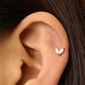 20G/18G/16G Boucles d'oreilles pour cartilage double Marquise Labret • clou tragus • boucle d'oreille conque • hélice • piercing du cartilage • minimaliste • DOS PLAT