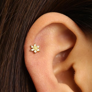 Clous de cartilage labret en or tournesol 18 g/16 g • tragus • boucle d'oreille conque • tragus • hélice • piercing du cartilage • minimaliste • DOS PLAT
