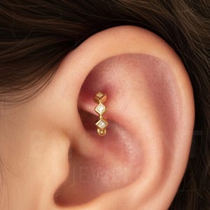 18G Diamond Bezel Rook Hoop Earring: Sterling Silver Helix Cartilage Earring