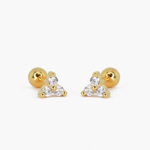Boucle d'oreille de cartilage à trois pétales en or 20 G • clou tragus • boucle d'oreille conque • hélice • piercing du cartilage • minimaliste • ARRIÈRE BOULE À VIS