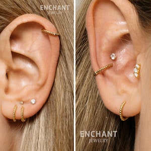 Boucles d'oreilles en cartilage tressé 18G • anneau conque simple • anneau cartilage tragus • anneau en hélice • petites créoles • petites créoles