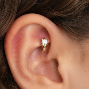 18G Tiny Diamond Rook Hoop Earring: Sterling Silver Helix Cartilage Earring