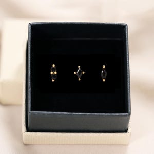 Dainty Black Onyx Sterling Silver Earring Set: Helix Cartilage Studs