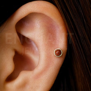 18G/16G Red Sandstone Internally Threaded Flatback Labret • tragus stud • conch earring • tragus • helix • cartilage piercing