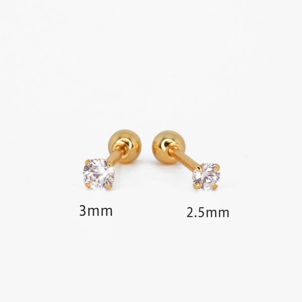 20G Gold Simple Cartilage Earring • tragus stud • conch earring • helix • cartilage piercing • minimalist • SCREW BALL BACK