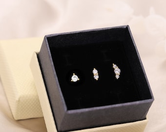 Diamond Charm Flat Back Earring Set • set of 3 • cartilage earrings • helix stud • gift for her