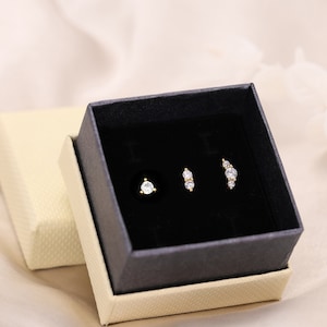 Diamond Charm Flat Back Earring Set • set of 3 • cartilage earrings • helix stud • gift for her