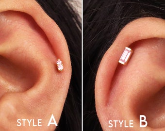 18G/16G Pink Tourmaline Dainty Labret Cartilage Studs • tragus stud • conch earring • helix • cartilage piercing • minimalist • FLAT BACK