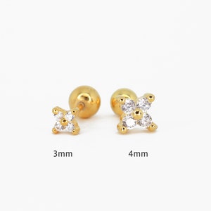 20G Gold Four Petal Flower Cartilage Earring • tragus stud • conch earring • helix • cartilage piercing • minimalist • SCREW BALL BACK