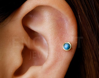 Turquoise Flat Back Labret: 18G/16G Helix Tragus Stud