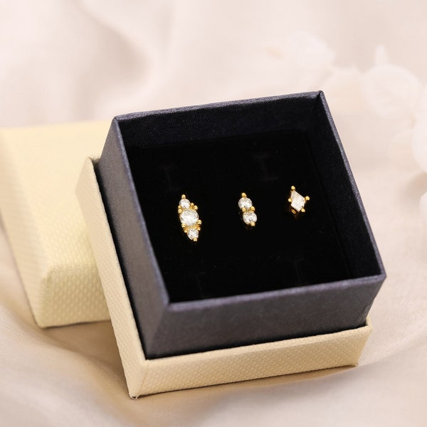 Dainty Everyday Charm Flat Back Earring Set • set of 3 • cartilage earrings • helix stud • gift for her