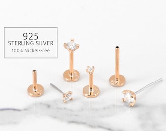 Roségouden draadloze labret-stekker • 925 sterlingzilveren platte achterkant