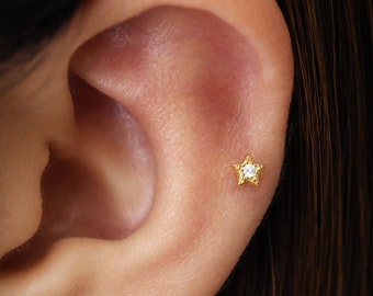 Boucle d'oreille cartilage étoile minuscule 18G/16G • clou de tragus étoile • boucle d'oreille conque • tragus • hélice • cartilage • minimaliste • DOS PLAT