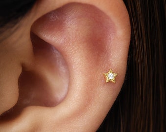 Tiny Star Cartilage Earring • 18k Gold Plated Sterling Silver Flat Back