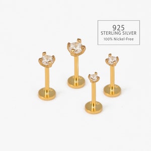 16G Dainty Threadless Push Pin Labret Studs • 925 Sterling Silver • Gold 1.5mm to 3mm Stud • Tragus Stud • Flat Back Cartilage Stud • Helix