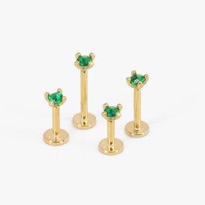 Smaragdgroene pushpin labret-stekker • 18 G/16G • Massief 925 sterlingzilver • Tragus-stekker • Platte achterkant • Helix • Conch • Labret-stekker