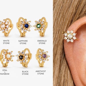 18G Gold Flower Hoop Earring • gold cartilage hoop earrings • upper helix earring • lobe earrings • tragus earrings • small hoop earrings
