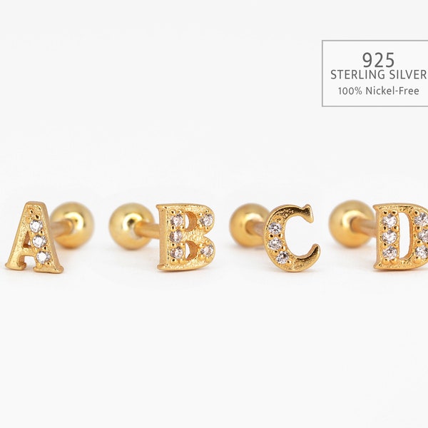 20G Gold Alphabet Cartilage Stud Earring • initials tragus studs • name earring • tragus • helix • cartilage piercing • letter earrings