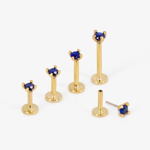 Sapphire Threadless Push Pin Labret Stud • 18G/16G • Solid 925 Sterling Silver • Tragus Stud • Flat Back • Helix • Conch • Labret Stud
