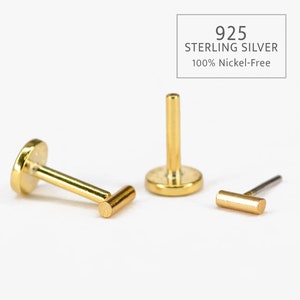 20G/18G Tiny Bar Threadless Push Pin Labret Stud • Solid 925 Sterling Silver • Tragus Flat Back Earring • Helix Conch Labret Stud