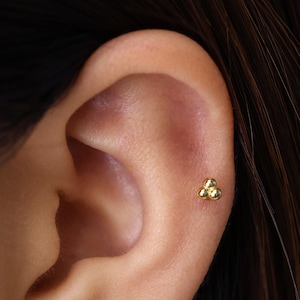 Boucle d'oreille pour cartilage labret en or 18 g/16 g • clou tragus • boucle d'oreille conque • hélice • piercing au cartilage • minimaliste • DOS PLAT