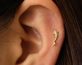 18G/16G Koi Gold Labret Cartilage Studs • goldfish tragus stud • conch earring • helix • cartilage piercing • minimalist • FLAT BACK