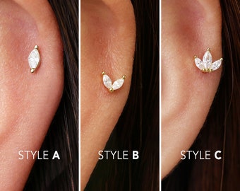 18G/16G Marquise Dainty Labret Cartilage Studs • tragus stud • conch earring • helix • cartilage piercing • minimalist • FLAT BACK