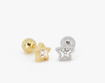 Dainty Star Cartilage Earring • 18k Gold Sterling Silver Helix Piercing