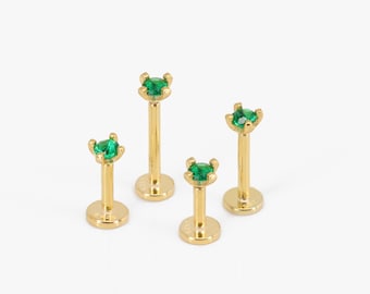 Emerald Sterling Silver Threadless Labret Stud • 18G/16G