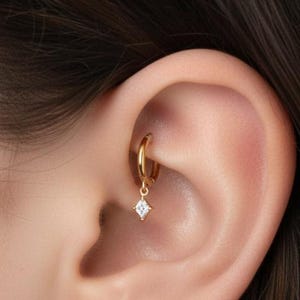 18G Tiny Diamond Rook Hoop Earring • tiny gold cartilage hoop • diamond cut stones • silver hoop • dainty cartilage earrings