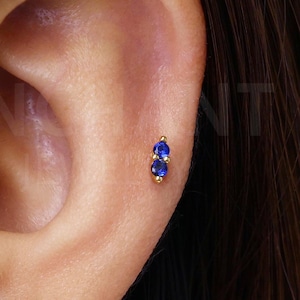 18G/16G saffiergouden dubbel labret-kraakbeen • tragusknop • schelpoorbel • tragus • helix • kraakbeenpiercing met geboortesteen • PLATTE RUG