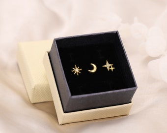 Celestial Charm Flat Back Earring Set • set van 3 • kraakbeen oorbellen • helix stud • cadeau voor haar