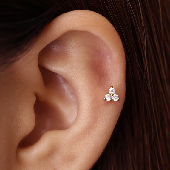 Ear Stud for Cartilage With Flat Back 18G Tiny Minimalist Stud Earring  Tragus Helix Cartilage Conch 14k Solid Gold Body Jewellery 