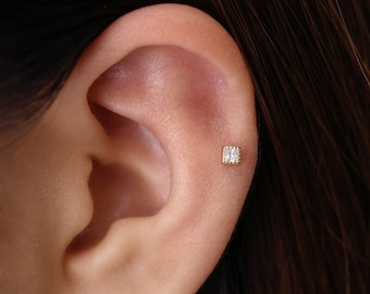 18G/16G Gold Bezel Cartilage Earring • square tragus stud • conch earring • tragus • helix • cartilage piercing • minimalist • FLAT BACK
