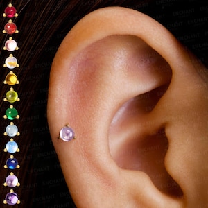 Puce labret sans filetage pour pierre de naissance 20G/18G/16G • Argent sterling massif 925 • Stud tragus • Hélice • Conque • Punaise pour pierre de naissance