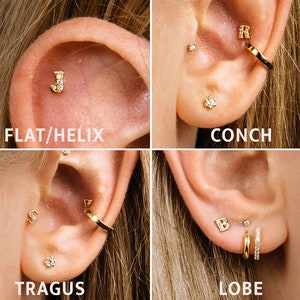 20G Gold Alphabet Cartilage Stud Earring • initials tragus studs • name earring • tragus • helix • cartilage piercing • letter earrings