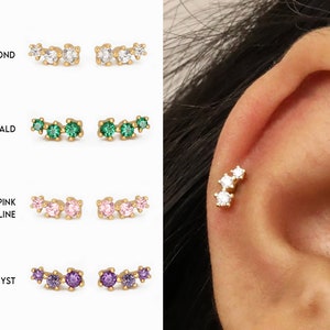 20G Tiny Gold Climber Cartilage Earring • tragus stud • conch earring • tragus • helix • cartilage piercing • minimalist • FLAT BACK