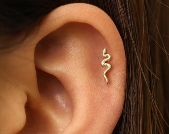 18G/16G Tiny Snake Labret Flat Back Stud • Solid 925 Sterling Silver • Snake Tragus Stud • Serpent Flat Back • Helix • Conch • Labret