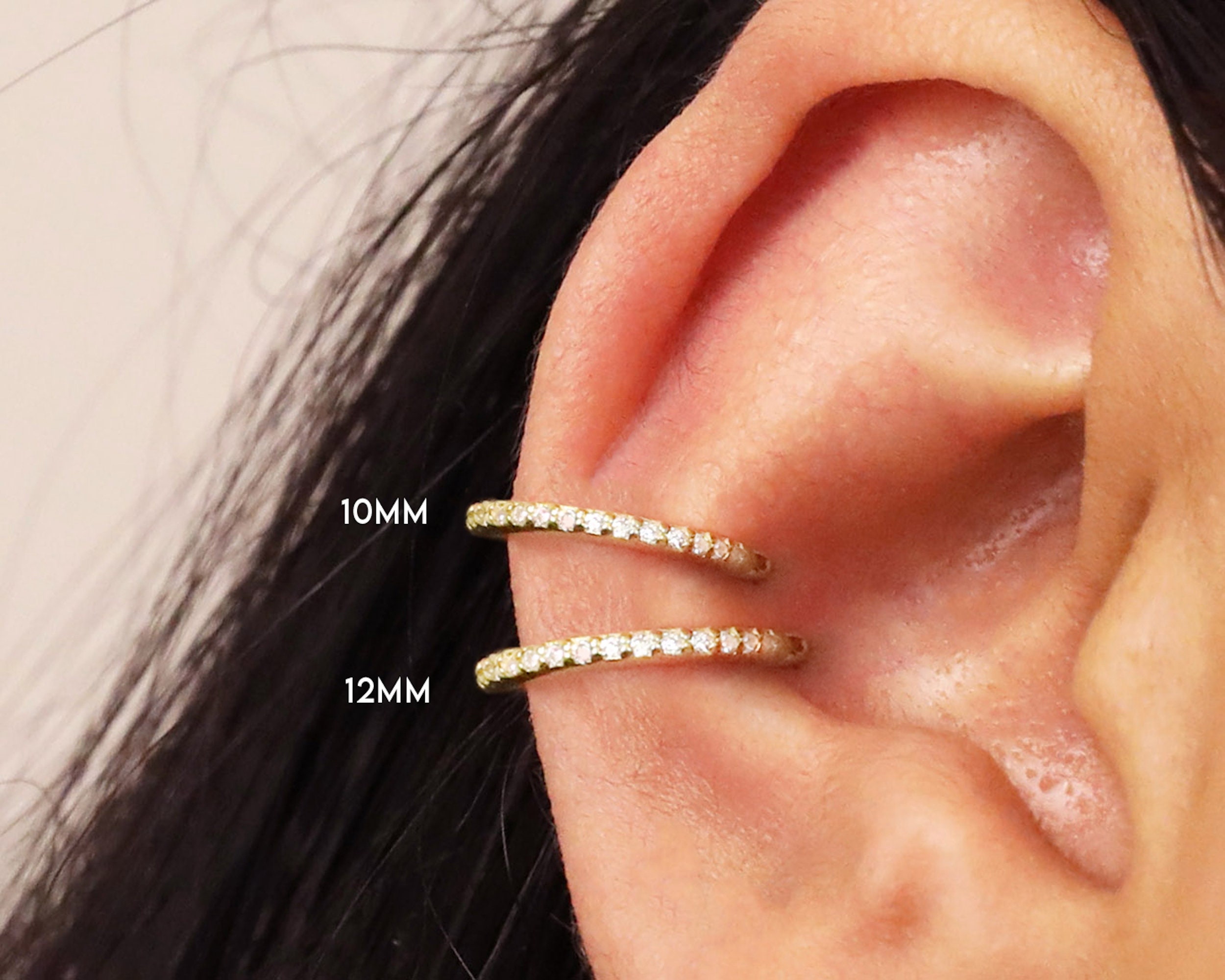 20G/18G/16G Seamless Gold Conch Clicker Paved Cartilage Gold Hoop Earrings • 925 sterling silver • tragus helix hoops • gold cartilage hoop