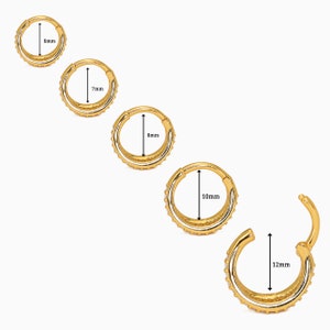 20G/18G/16G Seamless Double Gold Rook Clicker Cartilage Gold Hoop Earrings septum hoop tragus hoops gold conch cartilage hoop nose image 5