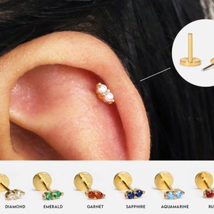 Minuscule punaise labret sans filetage, 20 g/18 g • Argent sterling massif 925 • Boucle d'oreille tragus à l'arrière • Clous d'oreille labret conque hélicoïdale