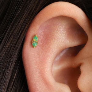 18G/16G Double Green Opal Internally Threaded Labret • Flat Back Earring • Tragus Stud • Helix Stud • Cartilage Stud • Nose Stud