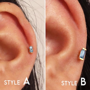 18G/16G Zircon Dainty Labret Cartilage Studs • tragus stud • conch earring • helix • cartilage piercing • minimalist • FLAT BACK