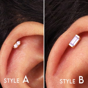Piercing per cartilagine e labret delicati in alessandrite 18G/16G • piercing per trago • orecchino a conchiglia • elica • piercing per cartilagine • minimalista • FONDO PIATTO