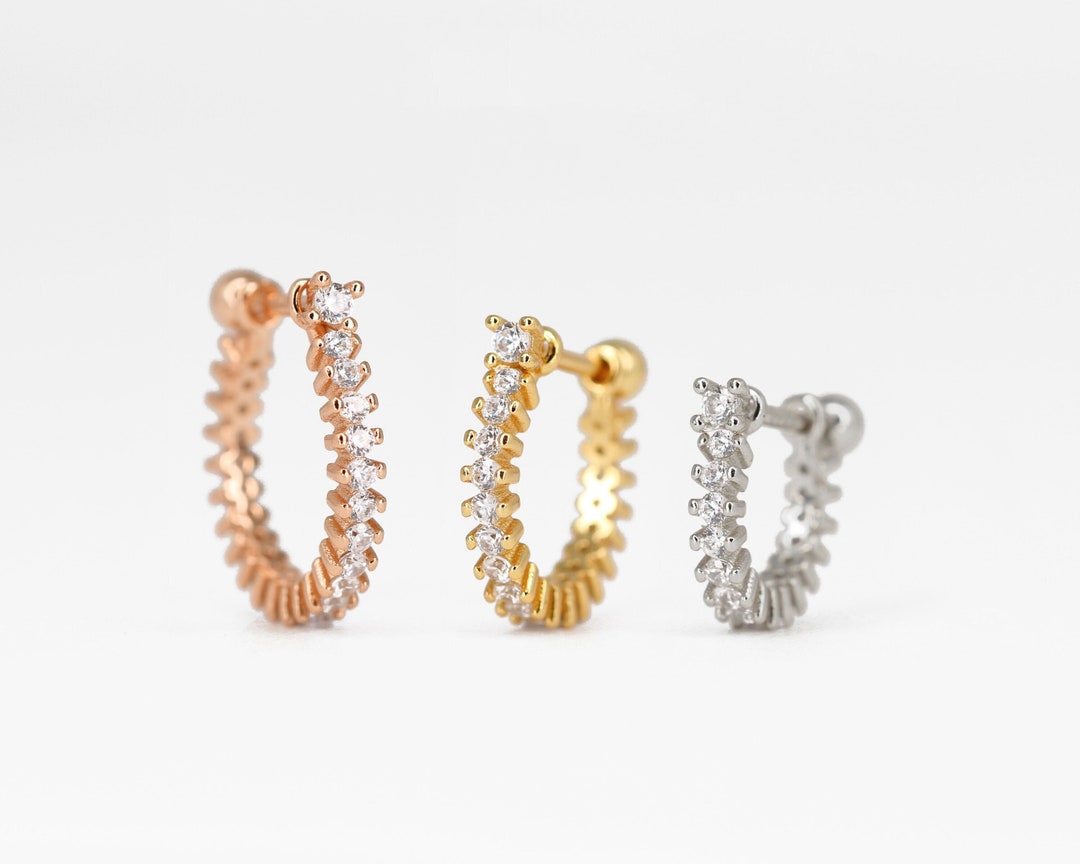 20G/18G/16G Gold Conch Straight Barbell Paved Cartilage Gold Hoop Earrings 925 Sterling Silver