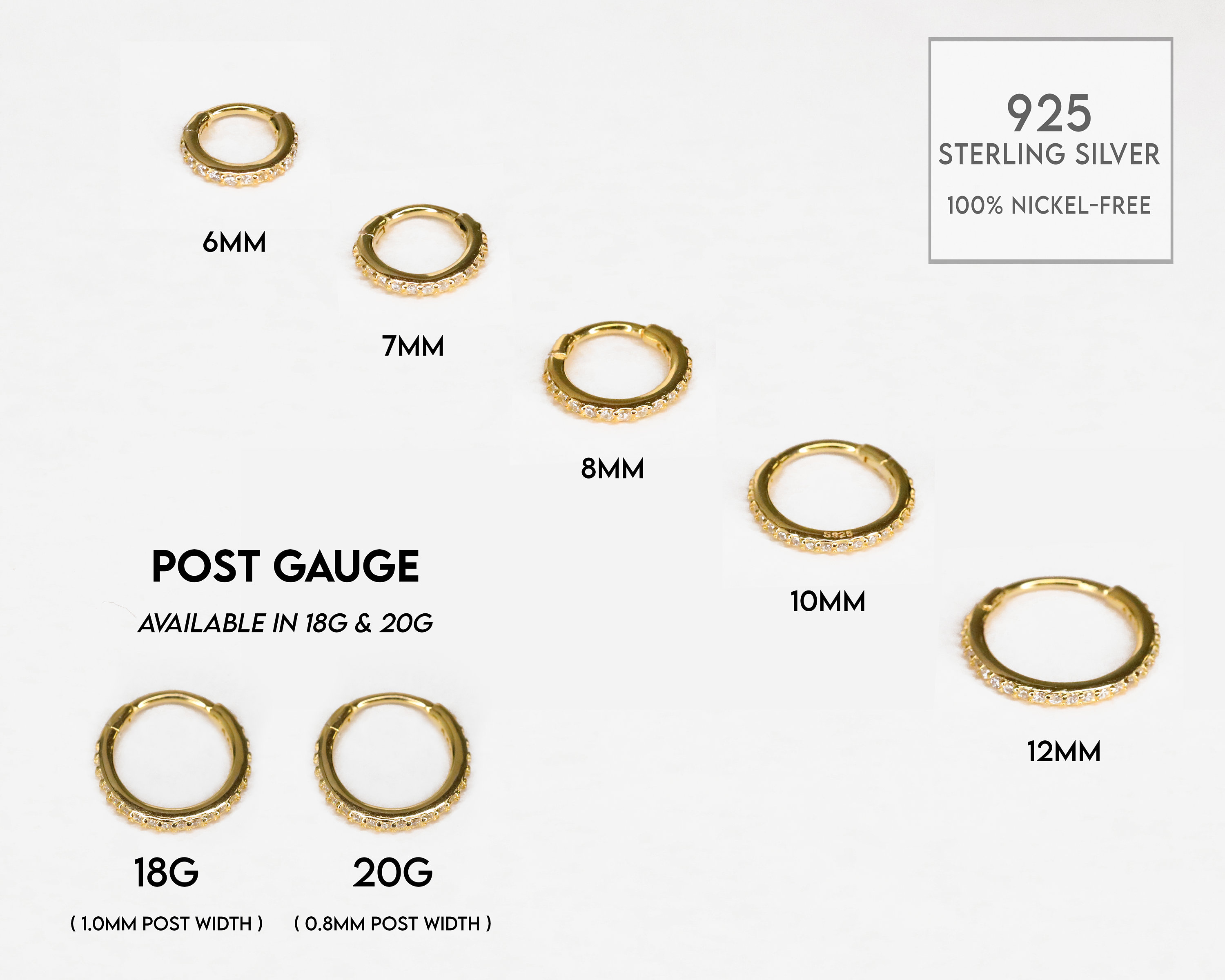 20G/18G/16G Seamless Gold Conch Clicker Paved Cartilage Gold Hoop Earrings • 925 sterling silver • tragus helix hoops • gold cartilage hoop