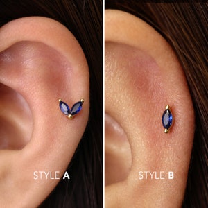 18G Saphir Marquise Labret Knorpel Ohrstecker • Tragus Ohrstecker • Muschel Ohrring • Helix • Knorpel Piercing • Minimalist • FLAT RÜCKSEITE